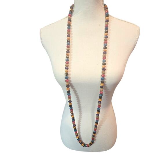 Vintage Acrylic Beaded Necklace 54" Hand Strung Single Layer Jewelry Boho Retro - Picture 1 of 6